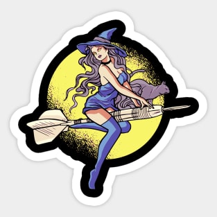 Funny Cute Girl with Cat Flying on Dart!! Sticker